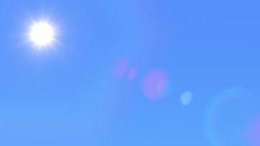 Yıldız patlaması etkisi olan parlak bir güneş bulutsuz mavi bir gökyüzünde parlar. Bu güzel statik çekim, sıcak ve açık bir günde yaz güneşini ve lensleri yakalar.
