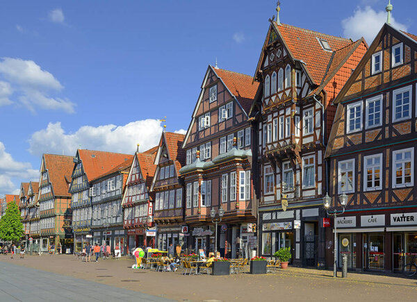 The street with historical half-timbered houses in the old city of Celle, Germany