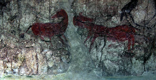 Väggmålning Med Djurfigurer Från Catalhoyuk Atalhyk Museum Anatolian Civilization Ankara — Stockfoto
