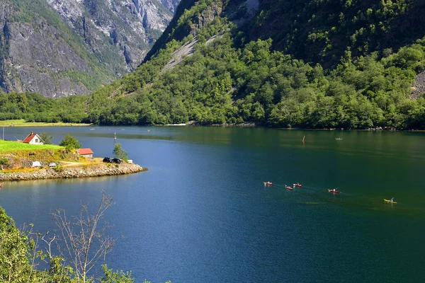 Village Bakka Located West Shore Neroyfjord Norway Unesco World Heritage — Zdjęcie stockowe