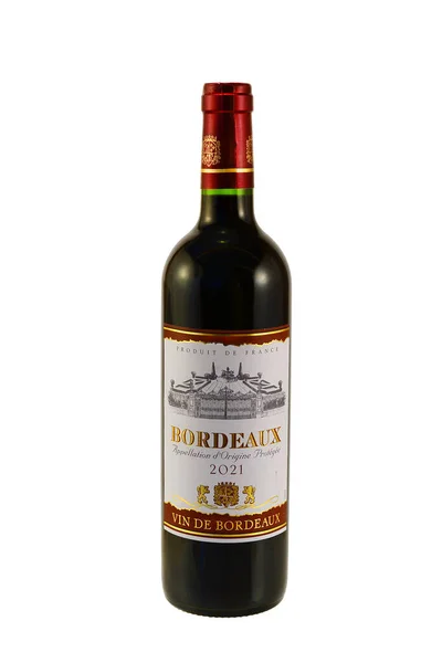 Butelka Francuskiego Czerwonego Wina Słynnego Regionu Bordeaux Francja Artykuł Ilustracyjny Obrazek Stockowy