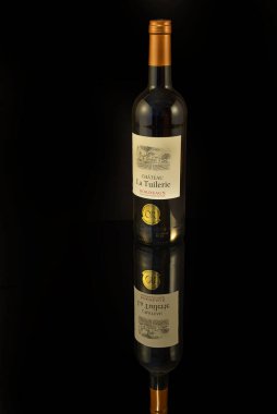 Meşhur Bordeaux bölgesinden bir şişe kırmızı şarap.