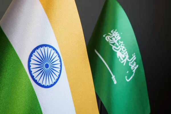 Banderas India Arabia Saudita Como Símbolo Las Relaciones Diplomáticas — Foto de Stock