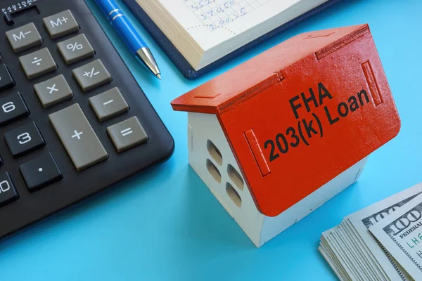 Model Domu Napisem Fha 203K Pożyczki Dachu — Zdjęcie stockowe