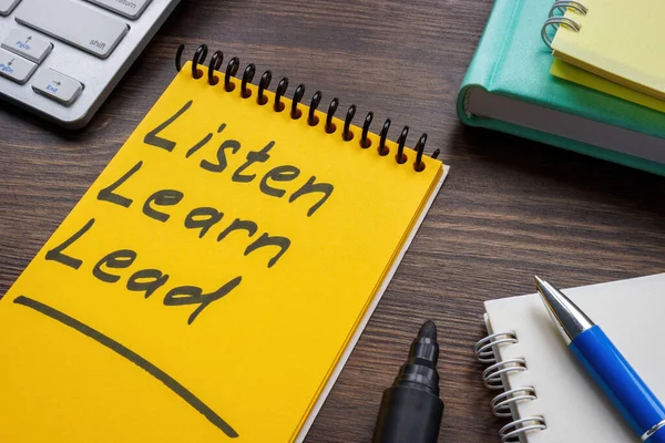 Marks Written Yellow Notepad Listen Learn Lead — Stock Photo, Image