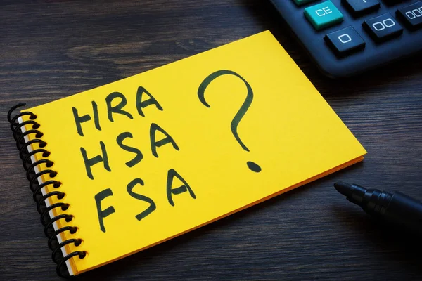 Ein Notizblock Mit Notizen Hra Hsa Fsa Und Fragezeichen — Stockfoto