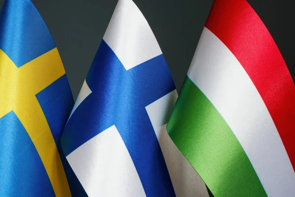 Прапори Фінляндії Швеції Угорщини Символ Переговорів — стокове фото