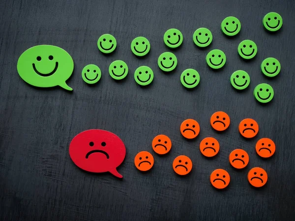 Понятие Позитивных Негативных Мыслей Счастливые Несчастные Смайлики Зеленого Красного Цвета — стоковое фото