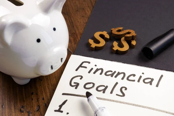 Piggy Bank Open Notepad Inscription Financial Goals List — Stock Photo, Image