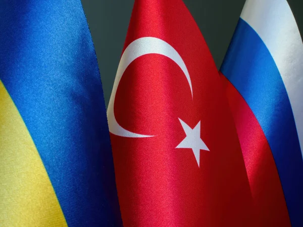 Біля Маленьких Прапорів України Туреччини Росії — стокове фото