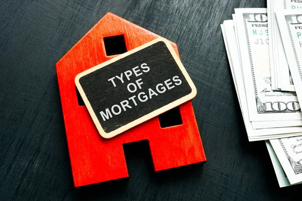 Model House Plate Words Types Mortgages — Stock Photo, Image