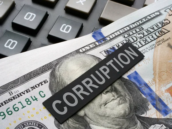 Noviny Nápisem Korupce Leží Dolarových Bankovkách — Stock fotografie