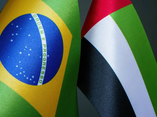 Banderas Pequeñas Brasil Emiratos Árabes Unidos Emiratos Árabes Unidos — Foto de Stock