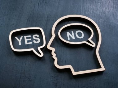 Hayır ve evet kelimelerini içeren kafa şekli. Konsept yok demeyi öğren..
