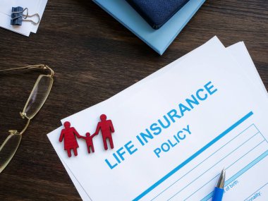 Life insurance policy and figurines of a family. clipart