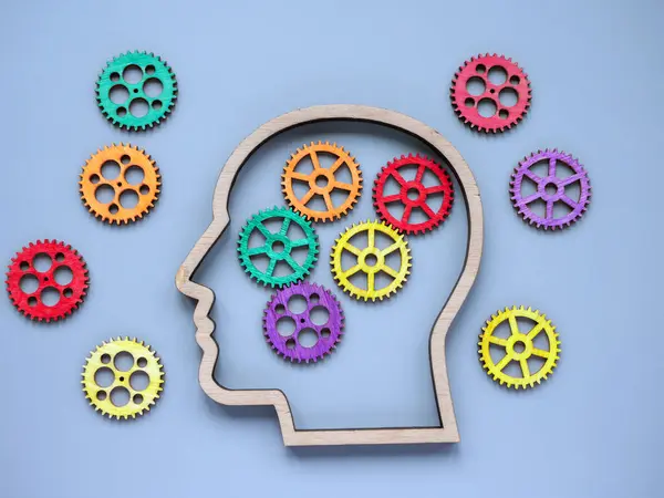 Autism Neurodiversity Concept Head Wooden Colored Gears Stock Image