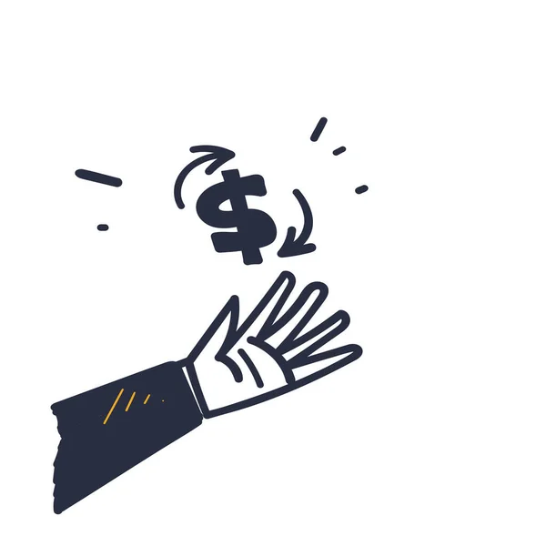 Mão Desenho Doodle Mão Segurando Dinheiro Com Seta Circular Ilustração — Vetor de Stock