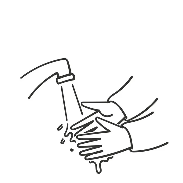 Hand Gezeichnet Doodle Waschen Hände Mit Leitungswasser Illustration — Stockvektor