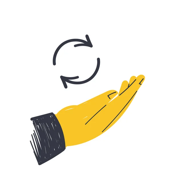 Flèche Circulaire Gribouillée Main Sur Illustration Main Paume — Image vectorielle