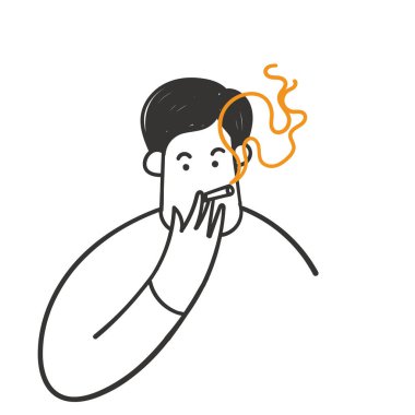 hand drawn doodle a man is smoking a cigarette illustration