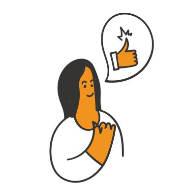 hand drawn doodle woman with thumb up symbol illustration vector