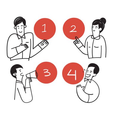 Çember sayı seçenekleri ile el çizimi karalama karakteri bilgi resimlemesi