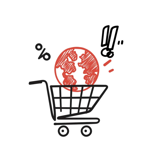 Alışveriş Arabası Çizim Vektöründe Çizimi Karalama Küresi — Stok Vektör