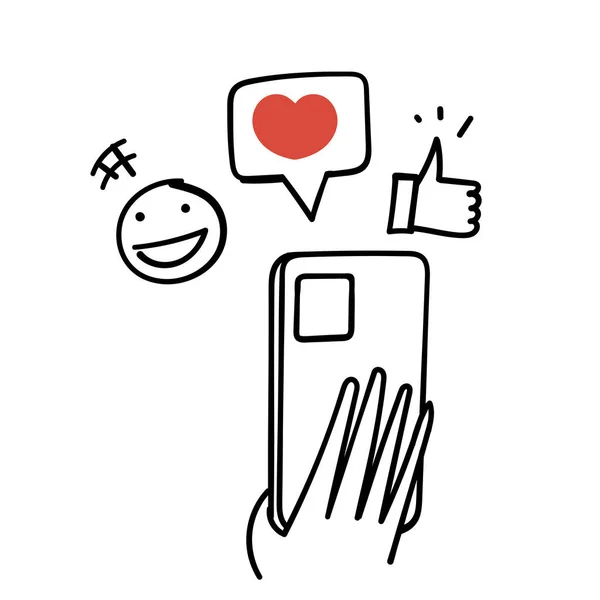 Comunicação Doodle Desenhado Mão Através Das Redes Sociais Internet Celular — Vetor de Stock