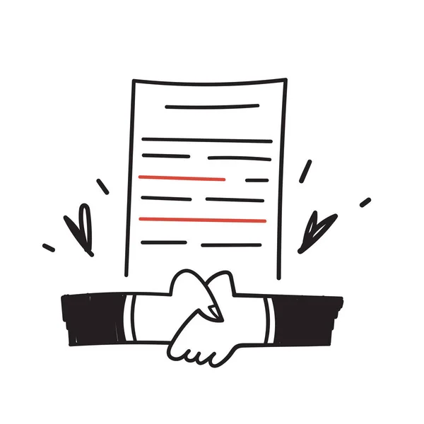 Hand Drawn Doodle Handshake Contract Agreement Illustration Vector — Stock Vector