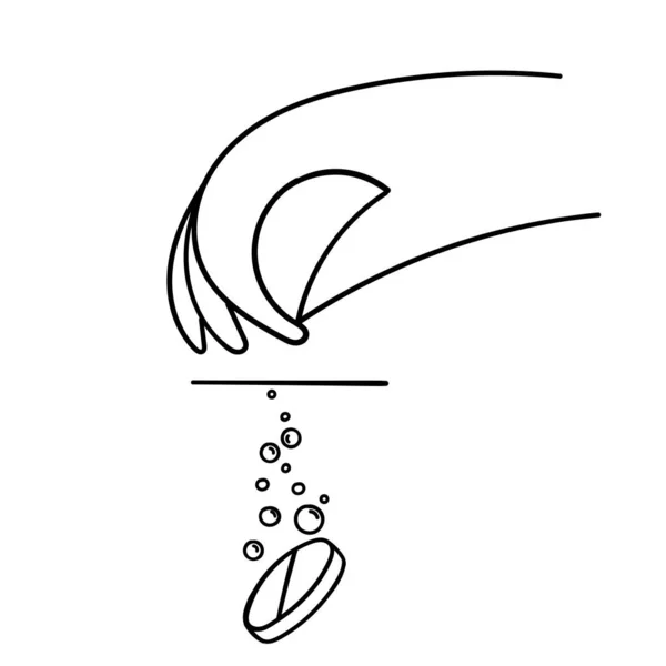 Рука Нарисованная Каракули Положить Растворимые Таблетки Таблетки Воду Иконка Иллюстрации — стоковый вектор