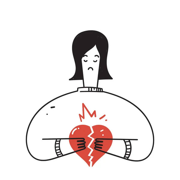Mano Dibujado Garabato Persona Sosteniendo Roto Corazón Ilustración Vector — Vector de stock