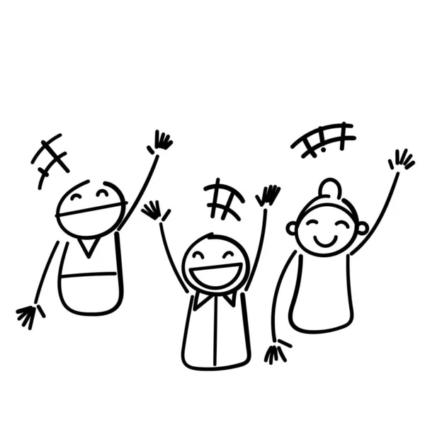 Mano Disegnato Doodle Gruppo Felice Persone Illustrazione Vettore — Vettoriale Stock