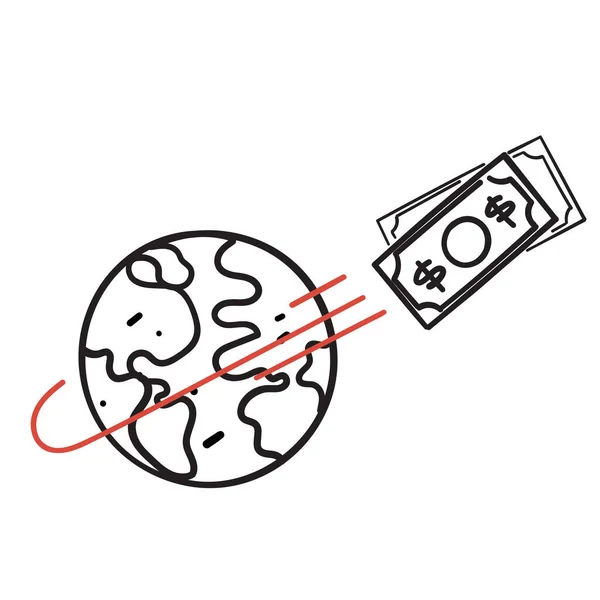 Mano Dibujado Doodle Transferencia Dinero Global Remesa Ilustración Vector — Vector de stock