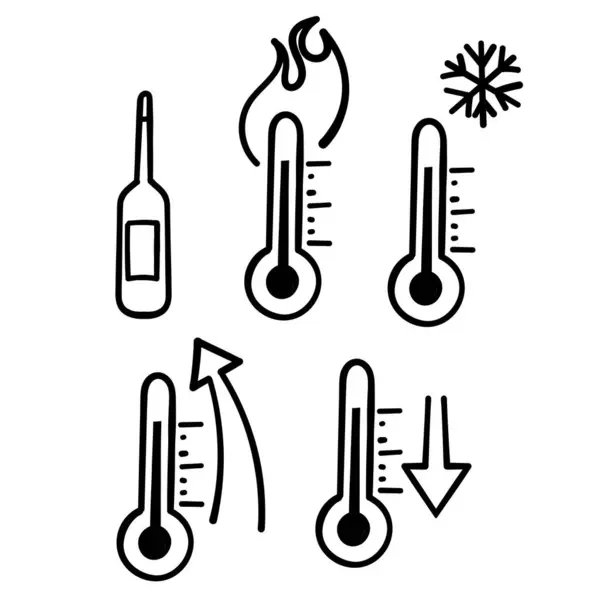 Handgezeichnetes Doodle Set Temperatur Verwandte Illustration — Stockvektor