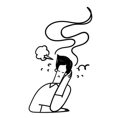 Elle çizilmiş karalama. Yorgun ve kafası duman çıkaran insanlar.