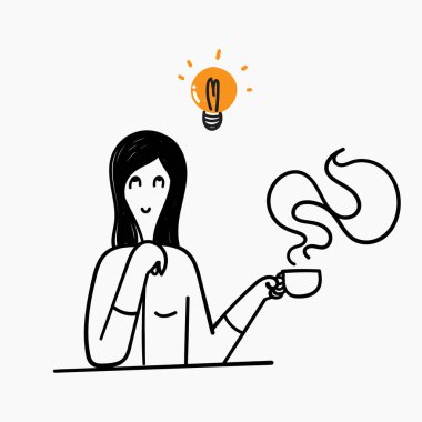 El çizimi karalamalı kız kahveyi illüstrasyon vektörüyle tut