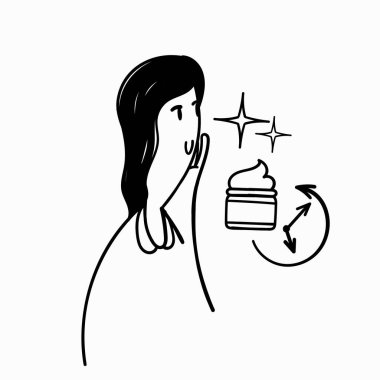 Yüz kremi resimli el çizimi karalamalı kadın.