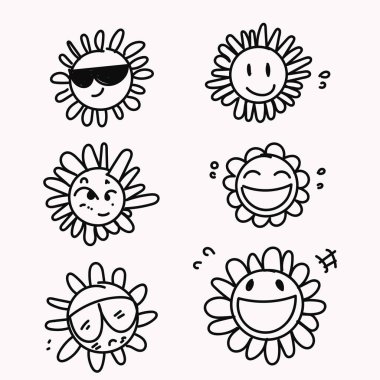 Komik bir yüz çizimi olan papatya çiçeği karakteri