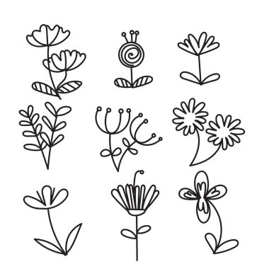 karalama çiçek koleksiyonu illüstrasyonu