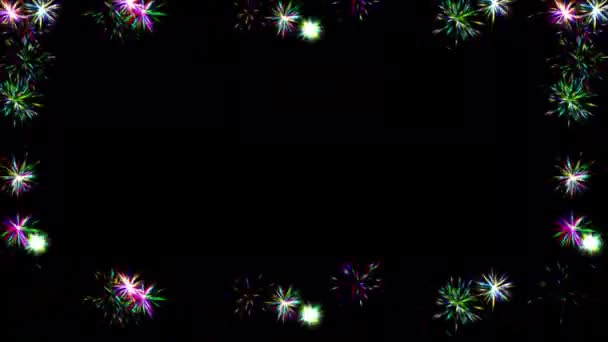 Buntes Feuerwerk Rahmt Bewegungsgrafik Mit Nächtlichem Hintergrund Ein — Stockvideo