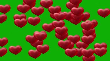 Yeşil ekran arkaplanlı kırmızı kalpler hareket grafikleri