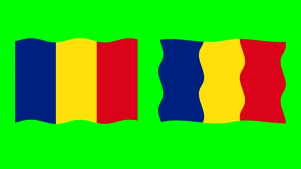Wavy Rumunia Flaga Ruchu Grafiki Zielonym Tle Ekranu — Wideo stockowe