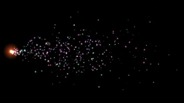 Πολύχρωμα Glitter Σωματίδια Ρεύμα Γραφικά Κίνησης Απλό Μαύρο Φόντο — Αρχείο Βίντεο