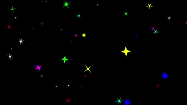 Fallende Bunte Sterne Bewegungsgrafik Mit Schlichtem Schwarzen Hintergrund — Stockvideo