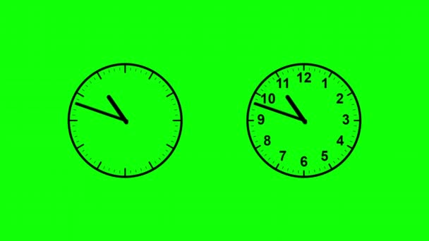 Laufende Uhren Mit Stunden Und Minutenpfeilen Auf Grünem Hintergrund — Stockvideo
