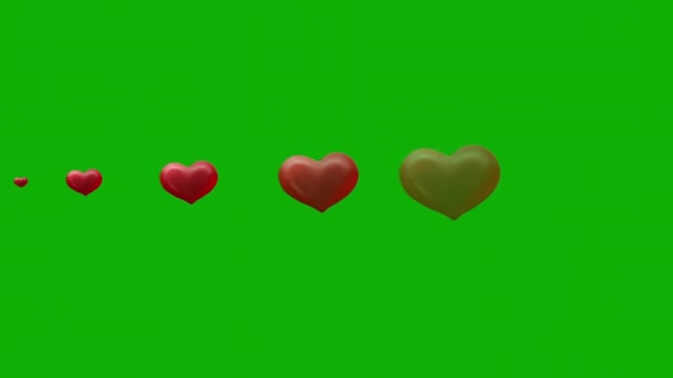 绿屏背景下的红心运动图形的增长 — 图库视频影像