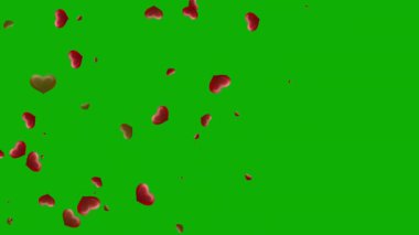 Yeşil ekran arkaplanlı kırmızı kalpler hareket grafikleri