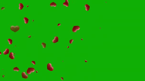 Röda Hjärtan Rörelse Grafik Med Grön Skärm Bakgrund — Stockvideo