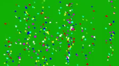 Uçan renkli konfeti parçacıkları yeşil ekran arka planına sahip hareket grafikleri
