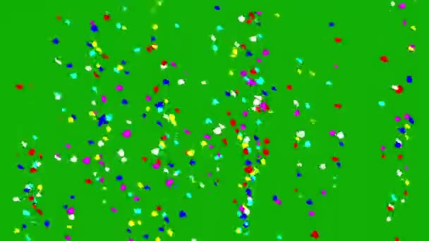 Flygande Färgglada Konfetti Partiklar Rörelse Grafik Med Grön Skärm Bakgrund — Stockvideo